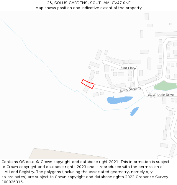 35, SOLUS GARDENS, SOUTHAM, CV47 0NE: Location map and indicative extent of plot