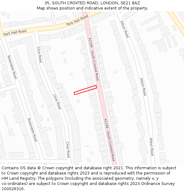 35, SOUTH CROXTED ROAD, LONDON, SE21 8AZ: Location map and indicative extent of plot