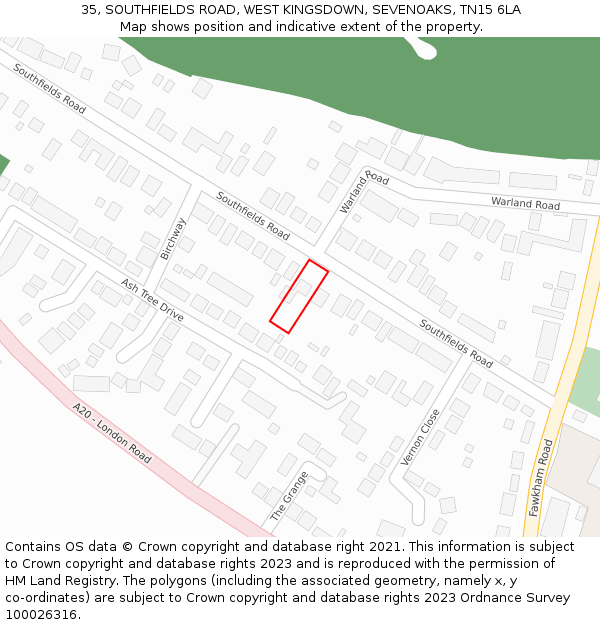 35, SOUTHFIELDS ROAD, WEST KINGSDOWN, SEVENOAKS, TN15 6LA: Location map and indicative extent of plot