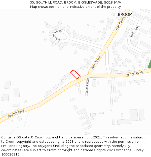 35, SOUTHILL ROAD, BROOM, BIGGLESWADE, SG18 9NW: Location map and indicative extent of plot