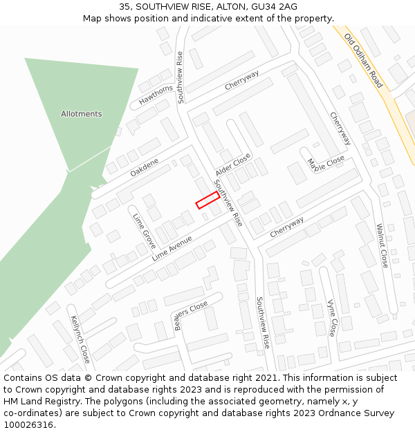 35, SOUTHVIEW RISE, ALTON, GU34 2AG: Location map and indicative extent of plot