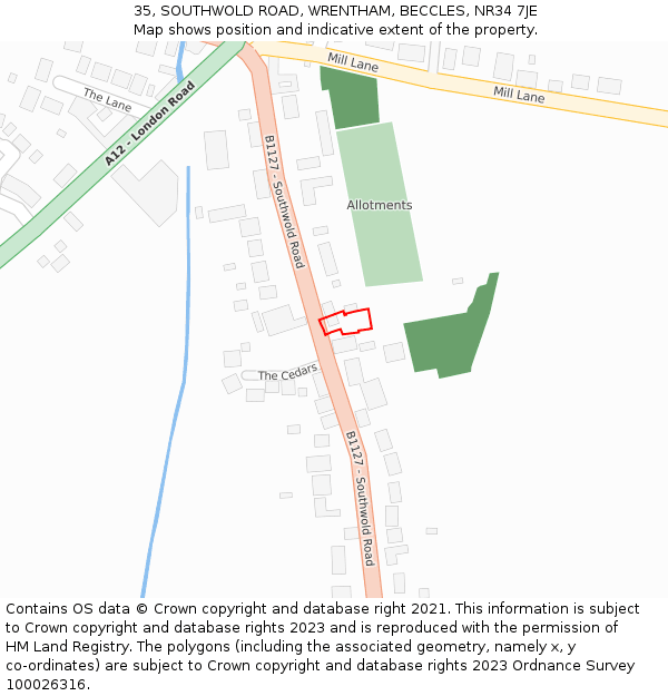 35, SOUTHWOLD ROAD, WRENTHAM, BECCLES, NR34 7JE: Location map and indicative extent of plot
