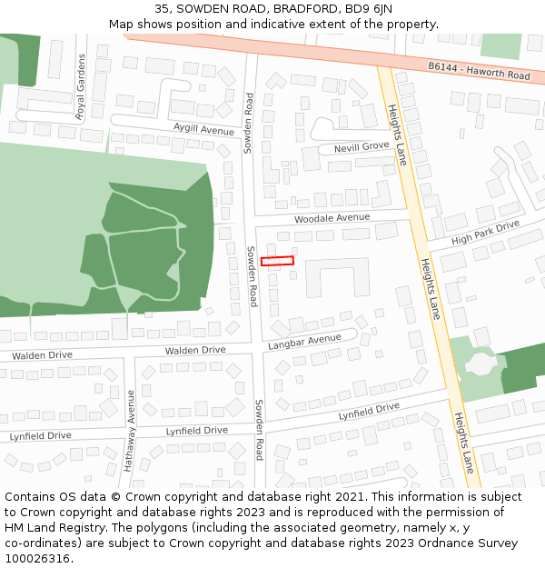 35, SOWDEN ROAD, BRADFORD, BD9 6JN: Location map and indicative extent of plot
