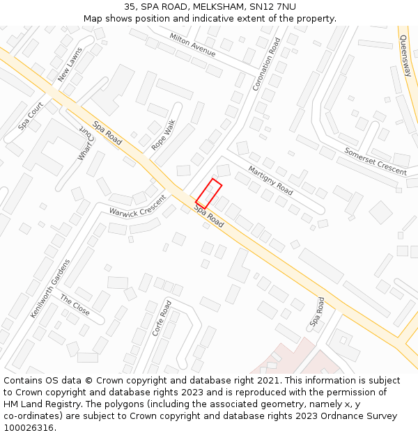35, SPA ROAD, MELKSHAM, SN12 7NU: Location map and indicative extent of plot