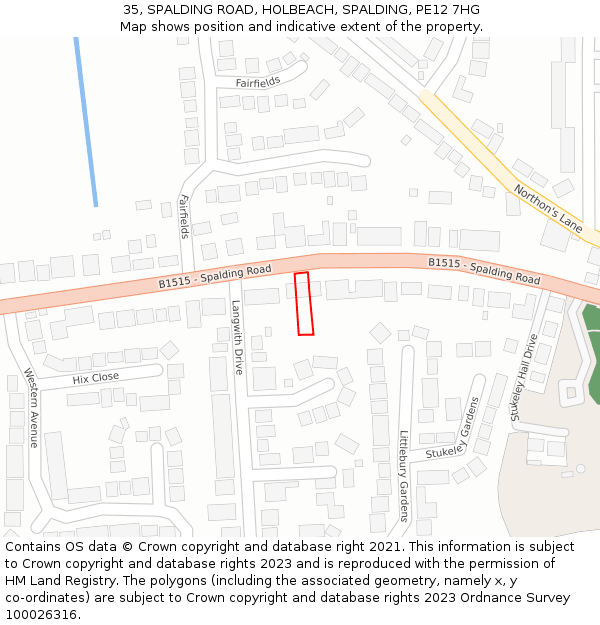 35, SPALDING ROAD, HOLBEACH, SPALDING, PE12 7HG: Location map and indicative extent of plot