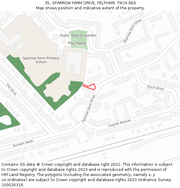 35, SPARROW FARM DRIVE, FELTHAM, TW14 0EA: Location map and indicative extent of plot