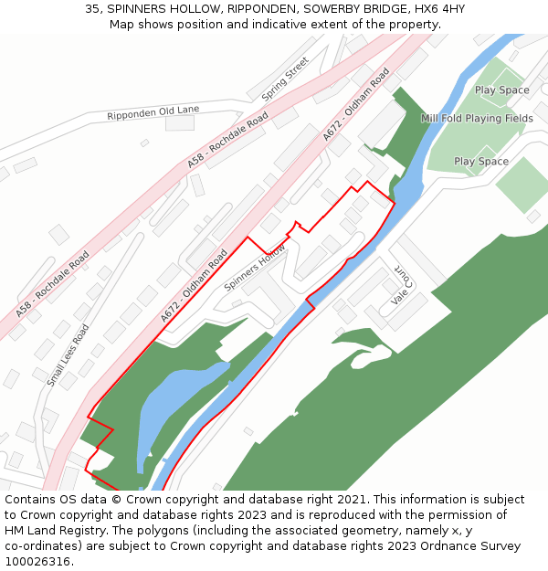 35, SPINNERS HOLLOW, RIPPONDEN, SOWERBY BRIDGE, HX6 4HY: Location map and indicative extent of plot