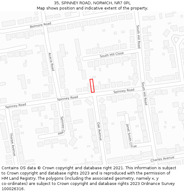 35, SPINNEY ROAD, NORWICH, NR7 0PL: Location map and indicative extent of plot
