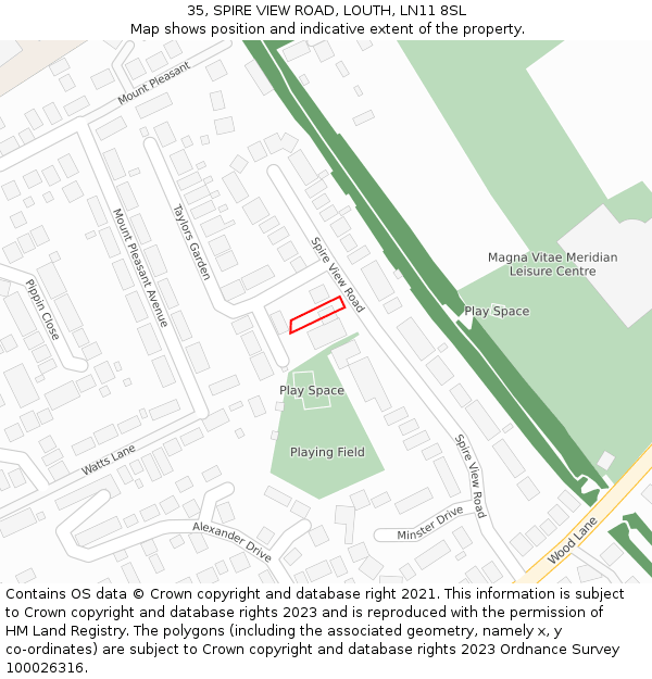 35, SPIRE VIEW ROAD, LOUTH, LN11 8SL: Location map and indicative extent of plot