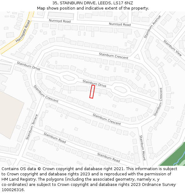 35, STAINBURN DRIVE, LEEDS, LS17 6NZ: Location map and indicative extent of plot