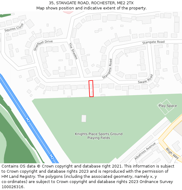 35, STANGATE ROAD, ROCHESTER, ME2 2TX: Location map and indicative extent of plot