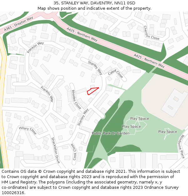 35, STANLEY WAY, DAVENTRY, NN11 0SD: Location map and indicative extent of plot