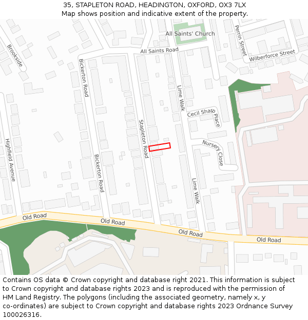 35, STAPLETON ROAD, HEADINGTON, OXFORD, OX3 7LX: Location map and indicative extent of plot