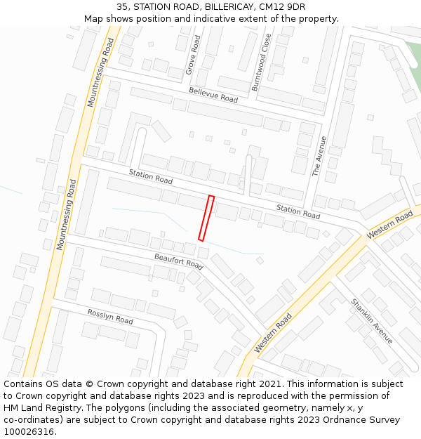 35, STATION ROAD, BILLERICAY, CM12 9DR: Location map and indicative extent of plot