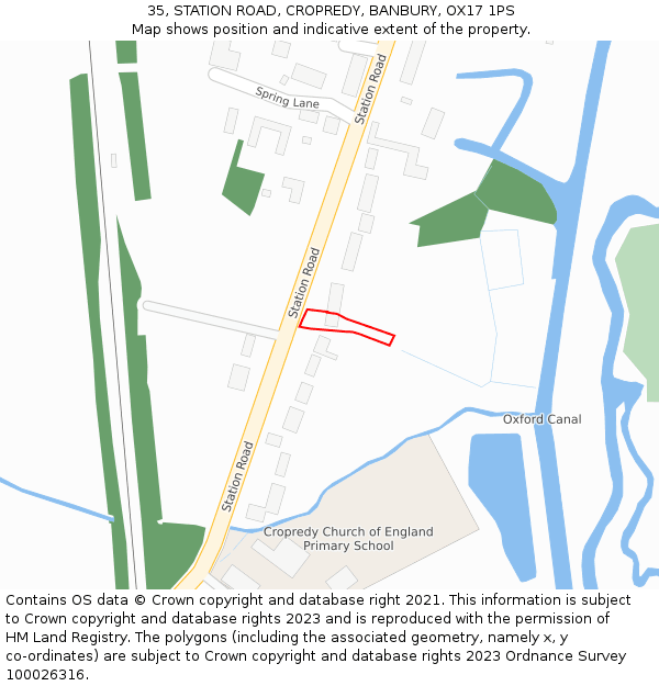 35, STATION ROAD, CROPREDY, BANBURY, OX17 1PS: Location map and indicative extent of plot