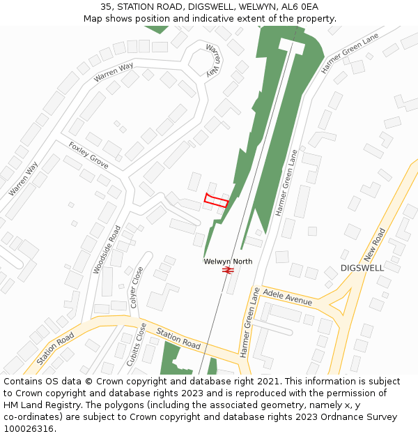 35, STATION ROAD, DIGSWELL, WELWYN, AL6 0EA: Location map and indicative extent of plot