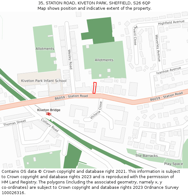 35, STATION ROAD, KIVETON PARK, SHEFFIELD, S26 6QP: Location map and indicative extent of plot