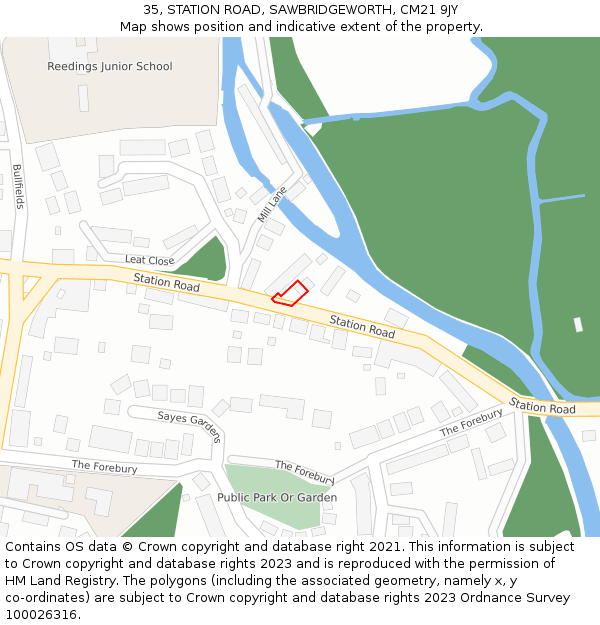35, STATION ROAD, SAWBRIDGEWORTH, CM21 9JY: Location map and indicative extent of plot