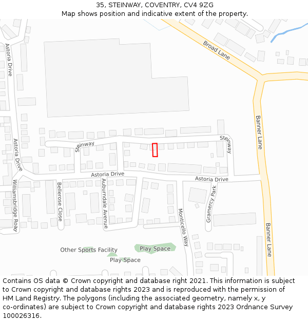 35, STEINWAY, COVENTRY, CV4 9ZG: Location map and indicative extent of plot