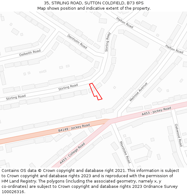 35, STIRLING ROAD, SUTTON COLDFIELD, B73 6PS: Location map and indicative extent of plot