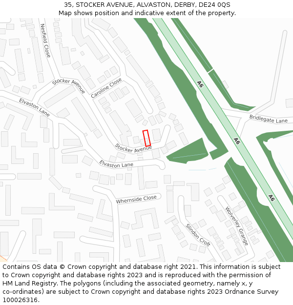 35, STOCKER AVENUE, ALVASTON, DERBY, DE24 0QS: Location map and indicative extent of plot