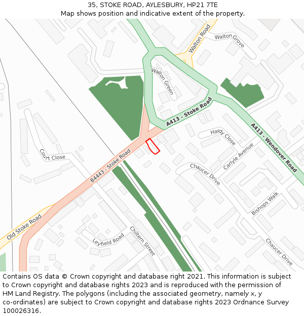 35, STOKE ROAD, AYLESBURY, HP21 7TE: Location map and indicative extent of plot