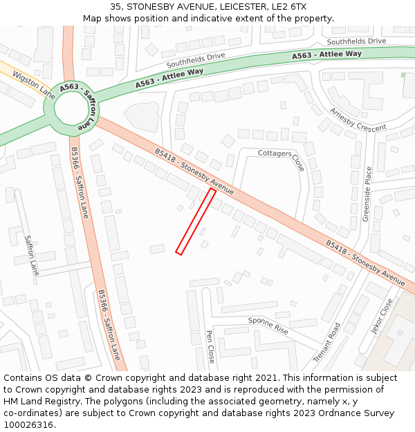 35, STONESBY AVENUE, LEICESTER, LE2 6TX: Location map and indicative extent of plot