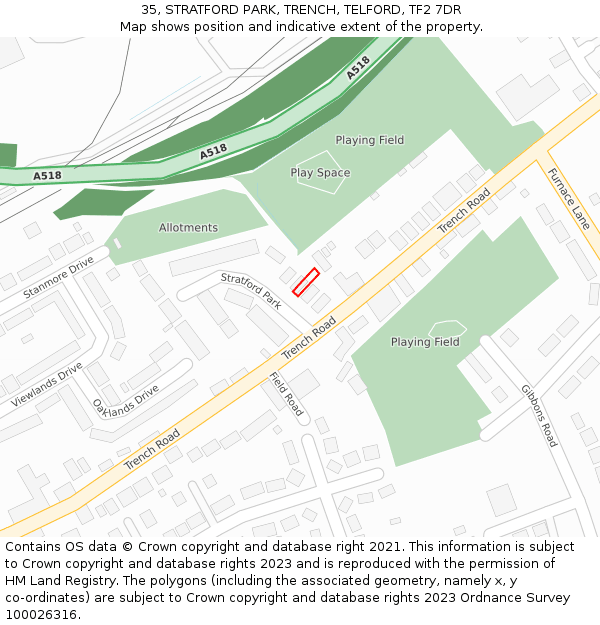 35, STRATFORD PARK, TRENCH, TELFORD, TF2 7DR: Location map and indicative extent of plot