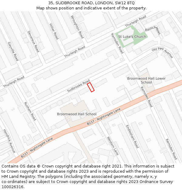 35, SUDBROOKE ROAD, LONDON, SW12 8TQ: Location map and indicative extent of plot