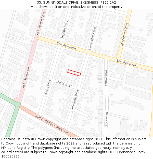 35, SUNNINGDALE DRIVE, SKEGNESS, PE25 1AZ: Location map and indicative extent of plot