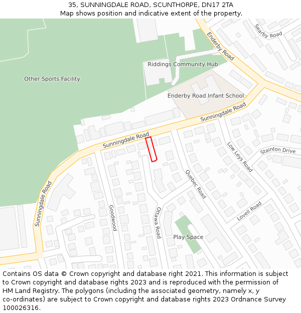 35, SUNNINGDALE ROAD, SCUNTHORPE, DN17 2TA: Location map and indicative extent of plot
