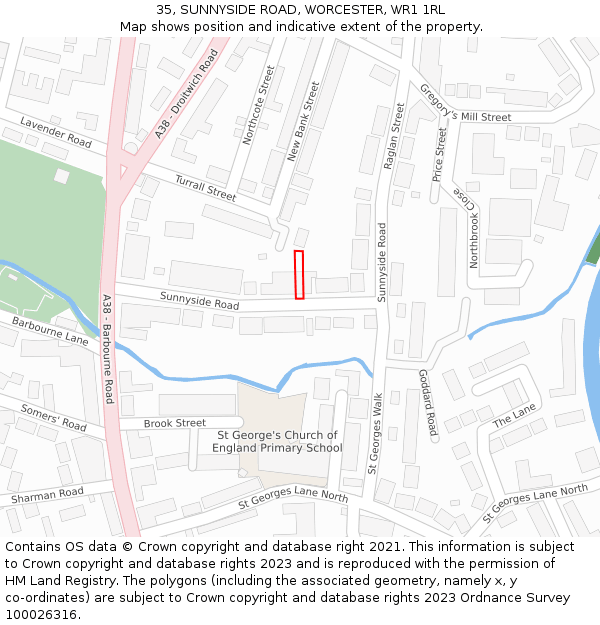 35, SUNNYSIDE ROAD, WORCESTER, WR1 1RL: Location map and indicative extent of plot