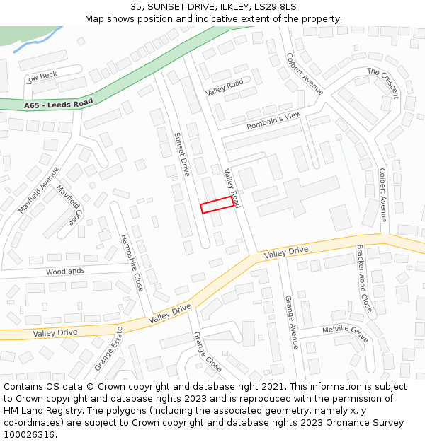 35, SUNSET DRIVE, ILKLEY, LS29 8LS: Location map and indicative extent of plot
