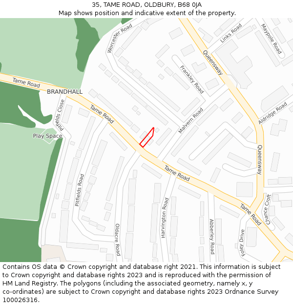 35, TAME ROAD, OLDBURY, B68 0JA: Location map and indicative extent of plot