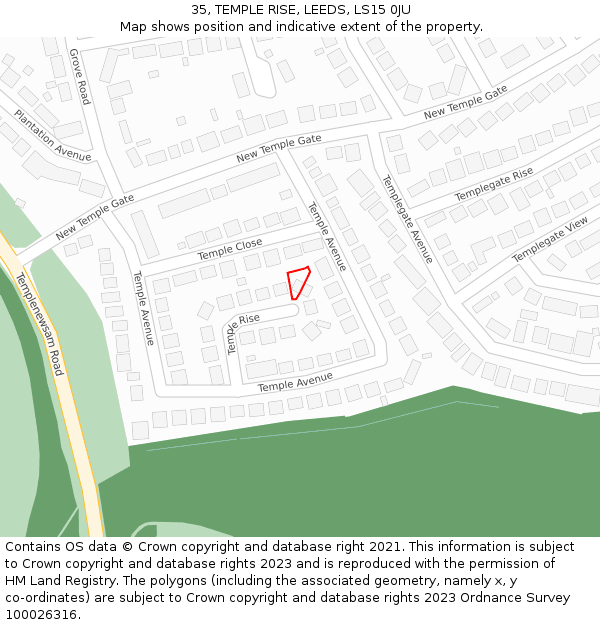 35, TEMPLE RISE, LEEDS, LS15 0JU: Location map and indicative extent of plot