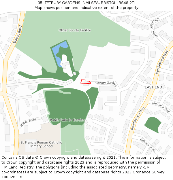 35, TETBURY GARDENS, NAILSEA, BRISTOL, BS48 2TL: Location map and indicative extent of plot