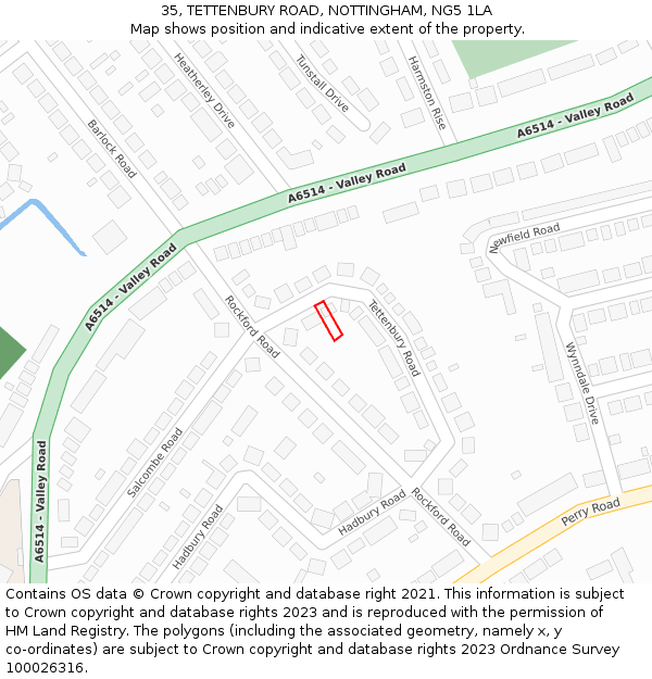 35, TETTENBURY ROAD, NOTTINGHAM, NG5 1LA: Location map and indicative extent of plot