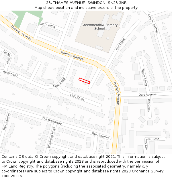 35, THAMES AVENUE, SWINDON, SN25 3NR: Location map and indicative extent of plot