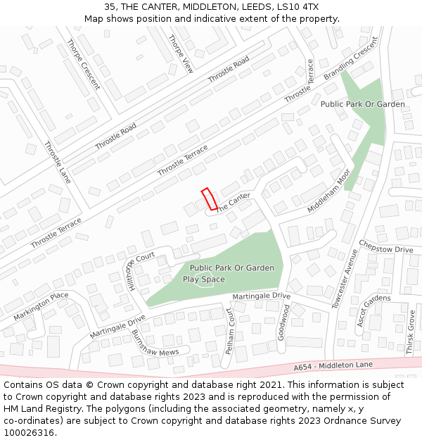 35, THE CANTER, MIDDLETON, LEEDS, LS10 4TX: Location map and indicative extent of plot