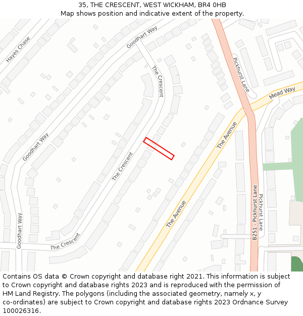 35, THE CRESCENT, WEST WICKHAM, BR4 0HB: Location map and indicative extent of plot
