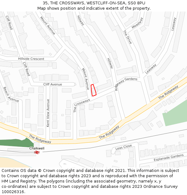 35, THE CROSSWAYS, WESTCLIFF-ON-SEA, SS0 8PU: Location map and indicative extent of plot