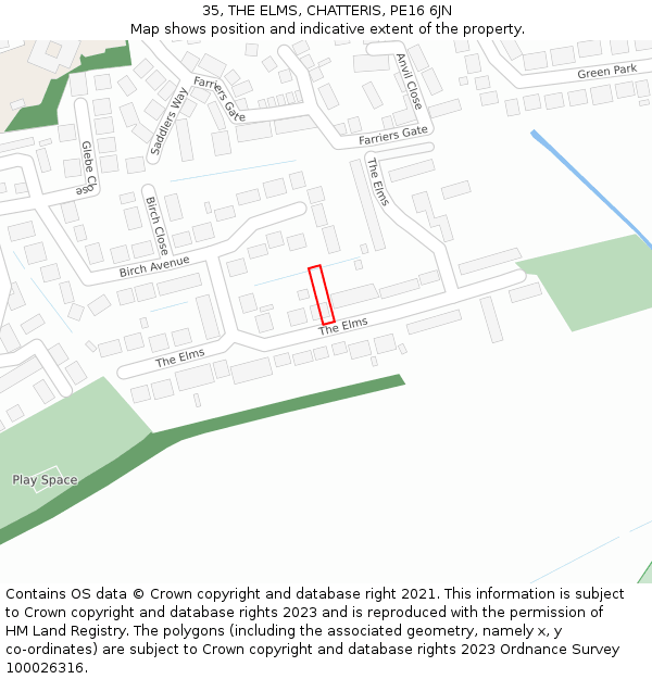 35, THE ELMS, CHATTERIS, PE16 6JN: Location map and indicative extent of plot