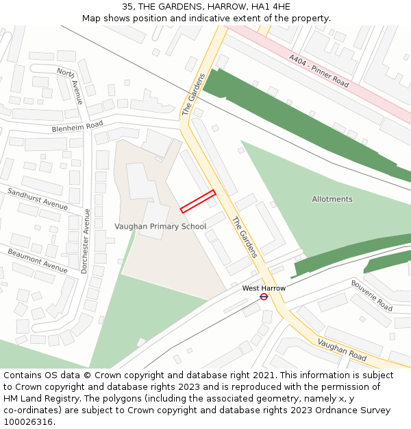 35, THE GARDENS, HARROW, HA1 4HE: Location map and indicative extent of plot