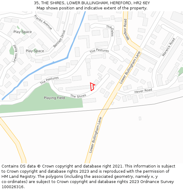 35, THE SHIRES, LOWER BULLINGHAM, HEREFORD, HR2 6EY: Location map and indicative extent of plot