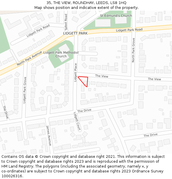 35, THE VIEW, ROUNDHAY, LEEDS, LS8 1HQ: Location map and indicative extent of plot