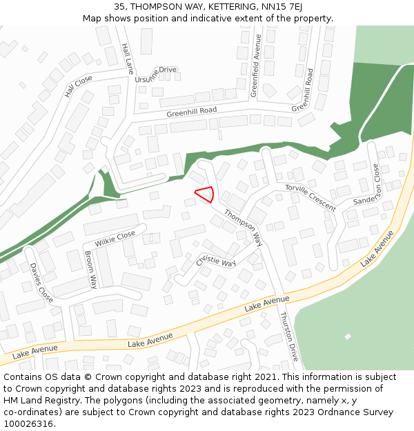 35, THOMPSON WAY, KETTERING, NN15 7EJ: Location map and indicative extent of plot