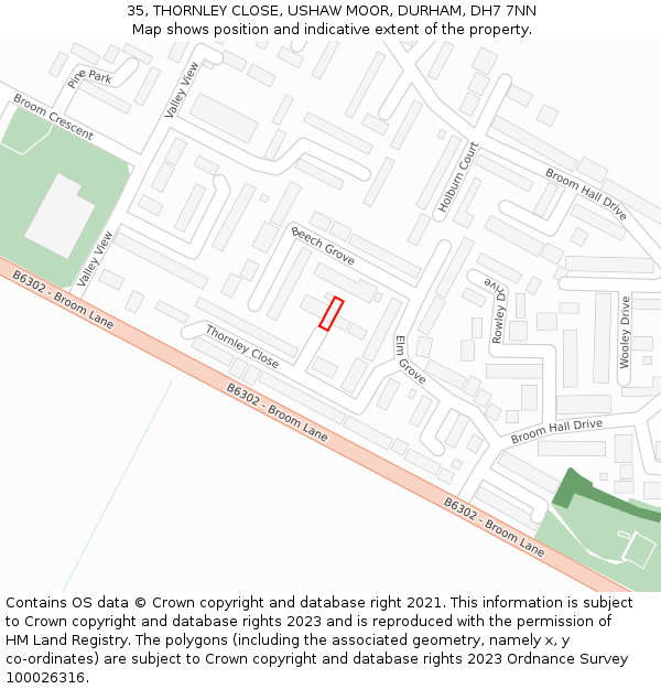 35, THORNLEY CLOSE, USHAW MOOR, DURHAM, DH7 7NN: Location map and indicative extent of plot