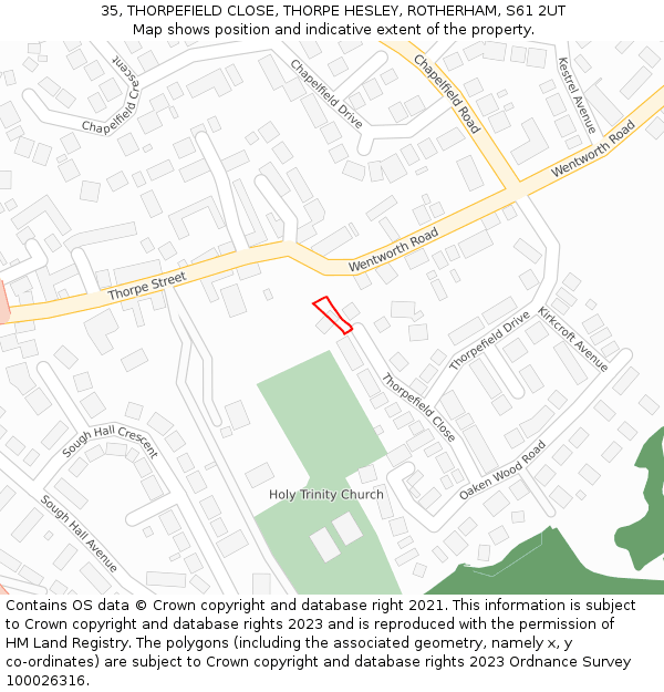 35, THORPEFIELD CLOSE, THORPE HESLEY, ROTHERHAM, S61 2UT: Location map and indicative extent of plot