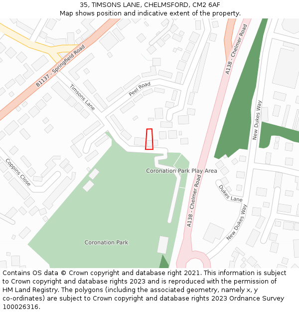 35, TIMSONS LANE, CHELMSFORD, CM2 6AF: Location map and indicative extent of plot
