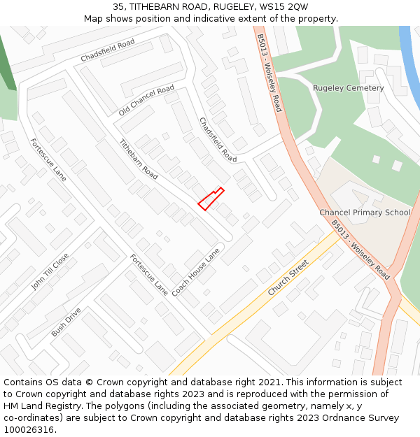35, TITHEBARN ROAD, RUGELEY, WS15 2QW: Location map and indicative extent of plot